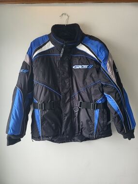 GKS Black & Blue Insulated Snowmobile Winter Jacket Sz L